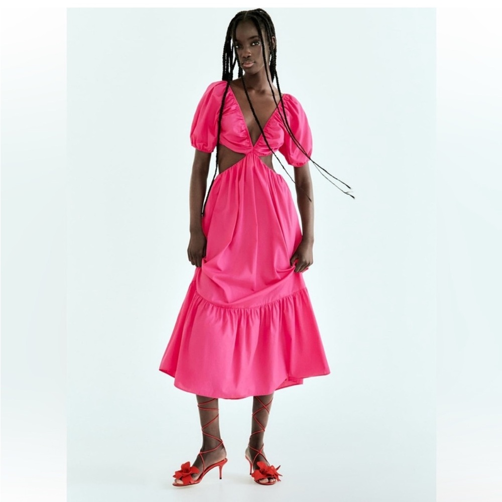 Elegant Pink Puff Sleeve Dress